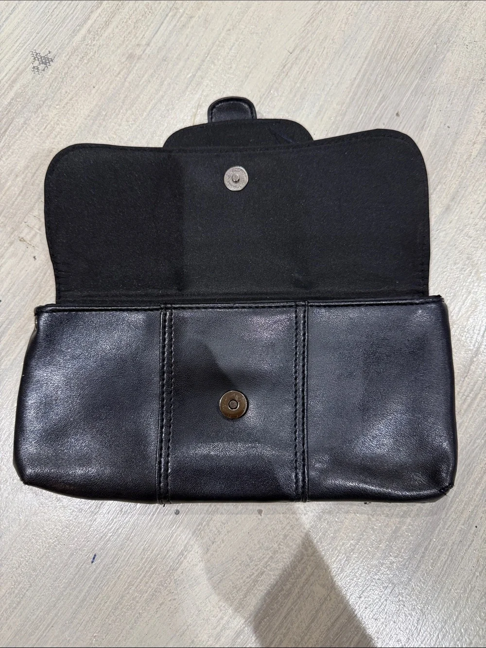 Y2K Classic Black Leather Clutch with Large Buckle Detail